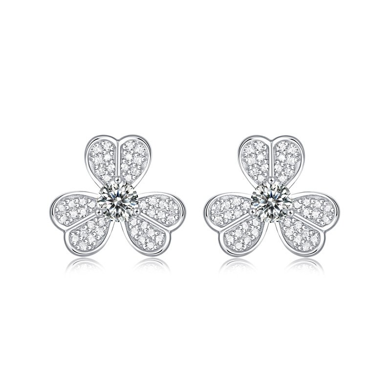 Sotiya Shamrock Round Cut Moissanite Stud Earrings Sterling Silver-Sotiya