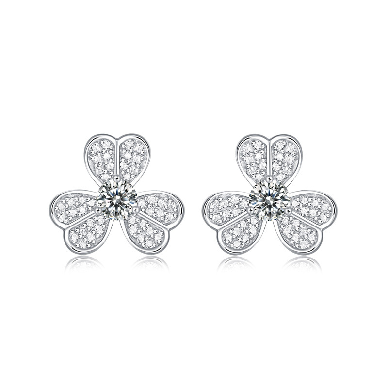 Sotiya Shamrock Round Cut Moissanite Stud Earrings Sterling Silver-Sotiya