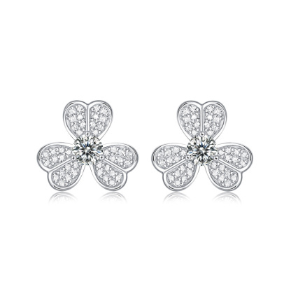 Sotiya Shamrock Round Cut Moissanite Stud Earrings Sterling Silver-Sotiya