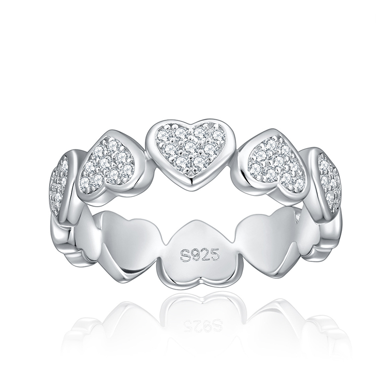 Sotiya Pave Heart Moissanite Eternity Ring Sterling Silver-Sotiya