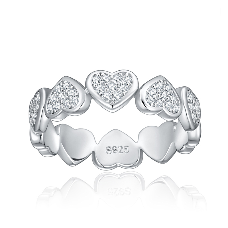 Sotiya Pave Heart Moissanite Eternity Ring Sterling Silver-Sotiya