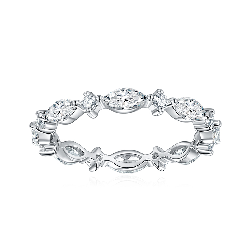 Sotiya Alternating Round & Marquise Cut Moissanite Eternity Ring Sterling Silver-Sotiya