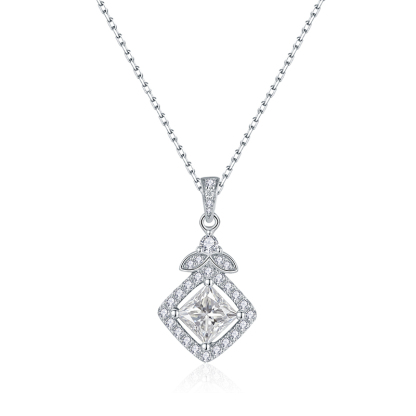 Sotiya Halo Princess Cut Moissanite Necklace Sterling Silver-Sotiya