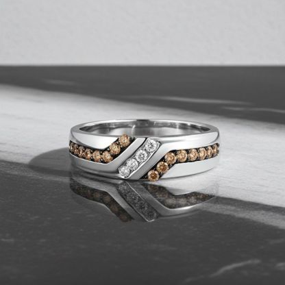 Sotiya White Gold Round Coffee Stone Band Men's Wedding Ring Sterling Silver-Sotiya