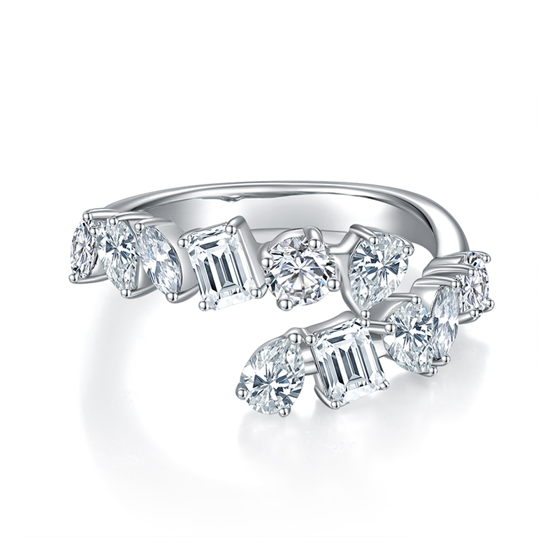 Sotiya Bypass Multi Shape Moissanite Cocktail Ring Sterling Silver-Sotiya