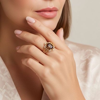 Sotiya Rococo Oval Cut Coffee Engagement Ring Sterling Silver-Sotiya