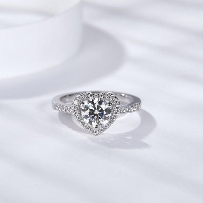 Sotiya Heart Halo Round Cut Moissanite Engagement Ring Sterling Silver-Sotiya
