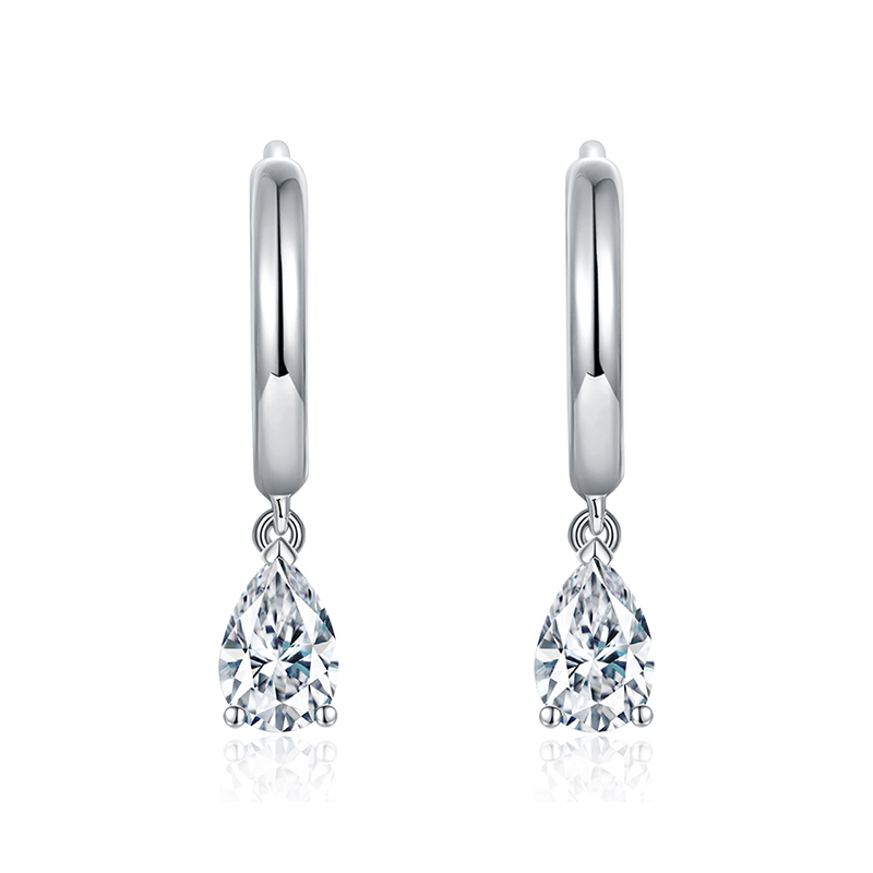 Sotiya Solitaire Pear Cut Moissanite Drop Earrings Sterling Silver-Sotiya