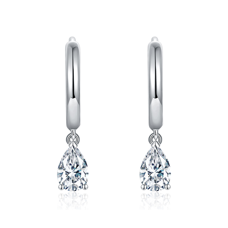 Sotiya Solitaire Pear Cut Moissanite Drop Earrings Sterling Silver-Sotiya
