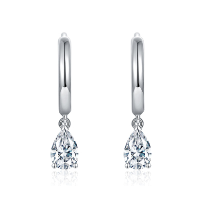 Sotiya Solitaire Pear Cut Moissanite Drop Earrings Sterling Silver-Sotiya