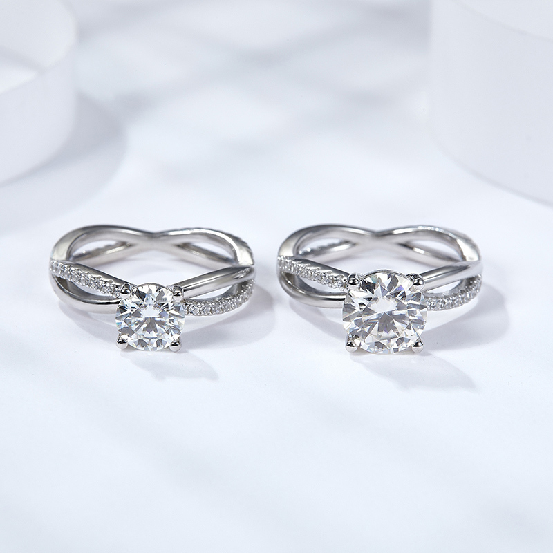 Sotiya Crossover Round Cut Moissanite Engagement Ring Sterling Silver-Sotiya