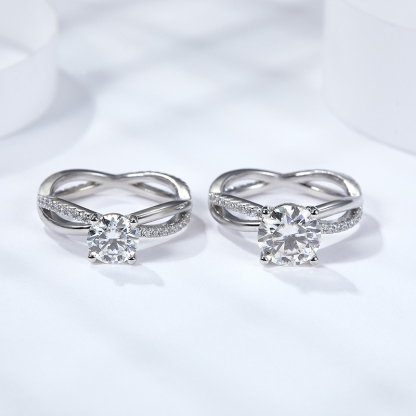 Sotiya Crossover Round Cut Moissanite Engagement Ring Sterling Silver-Sotiya