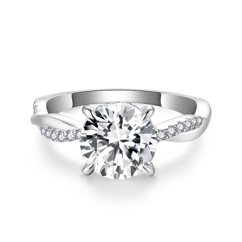 Sotiya Hidden Halo Twist Round Cut Moissanite Engagement Ring Sterling Silver-Sotiya