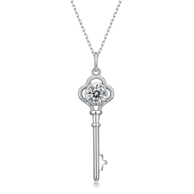 Sotiya Key Design Bezel Set Round Cut Moissanite Necklace Sterling Silver-Sotiya