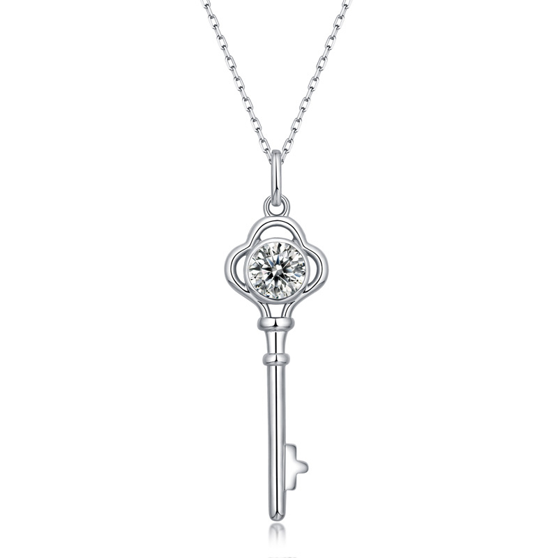 Sotiya Key Design Bezel Set Round Cut Moissanite Necklace Sterling Silver-Sotiya