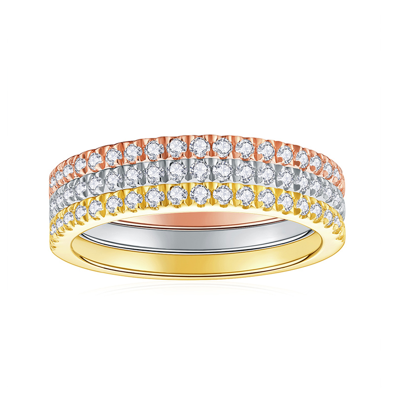 Sotiya Tri-tone Round Cut Moissanite Women's Wedding Ring Set Sterling Silver-Sotiya