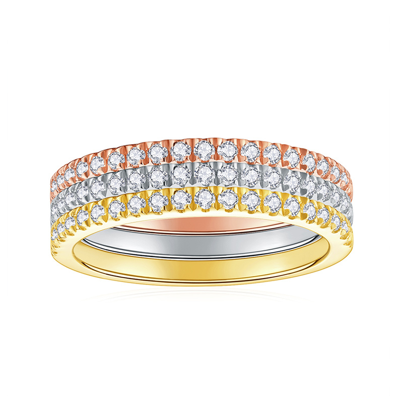 Sotiya Tri-tone Round Cut Moissanite Women's Wedding Ring Set Sterling Silver-Sotiya