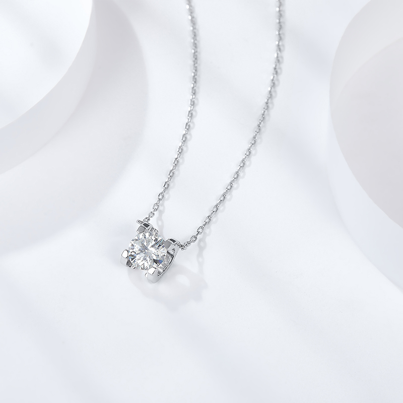 Sotiya Square Shaped Solitaire Round Cut Moissanite Necklace Sterling Silver-Sotiya