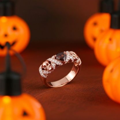 Sotiya Gothic Skull Heart Cut Coffee Women's Wedding Ring Sterling Silver-Sotiya