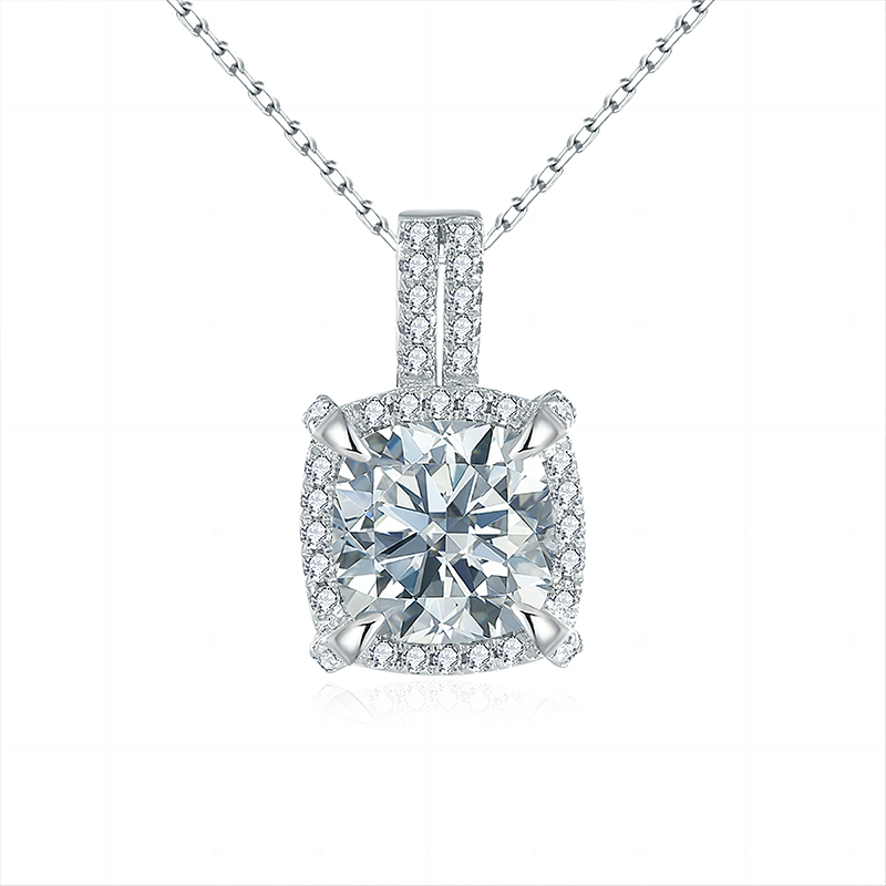 Sotiya Halo Cushion Cut Moissanite Necklace Sterling Silver-Sotiya