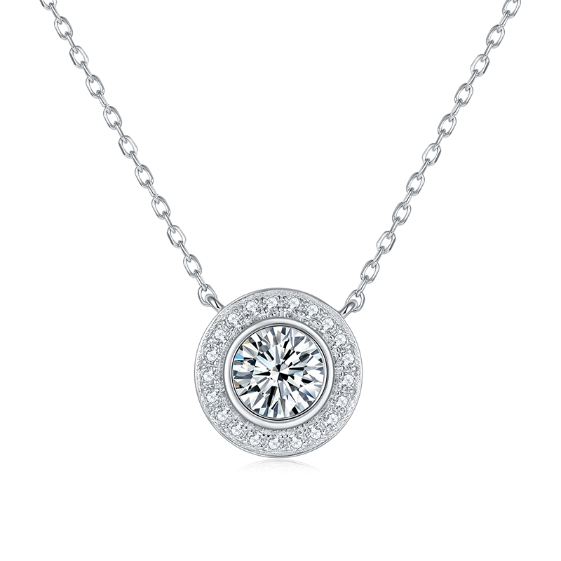 Sotiya Halo Round Cut Moissanite Necklace Sterling Silver-Sotiya