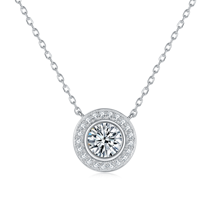 Sotiya Halo Round Cut Moissanite Necklace Sterling Silver-Sotiya