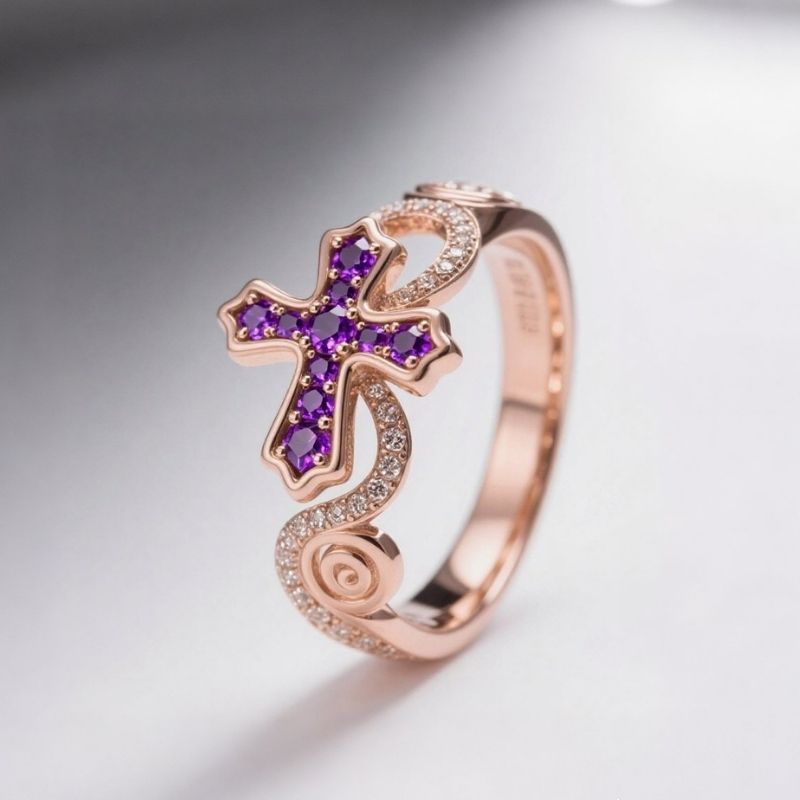 Sotiya Cross Design Faith Round Cut Coffee Cocktail Ring Sterling Silver-Sotiya