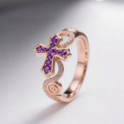 Sotiya Cross Design Faith Round Cut Coffee Cocktail Ring Sterling Silver-Sotiya