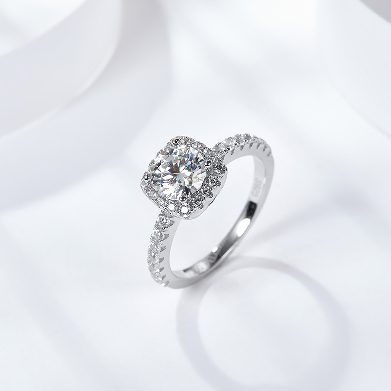 Sotiya Squircle Halo Round Cut Moissanite Engagement Ring Sterling Silver