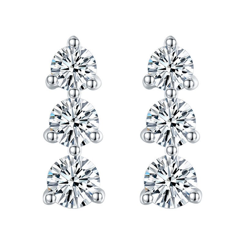 Sotiya Three Stone Round Cut Moissanite Stud Earrings Sterling Silver-Sotiya