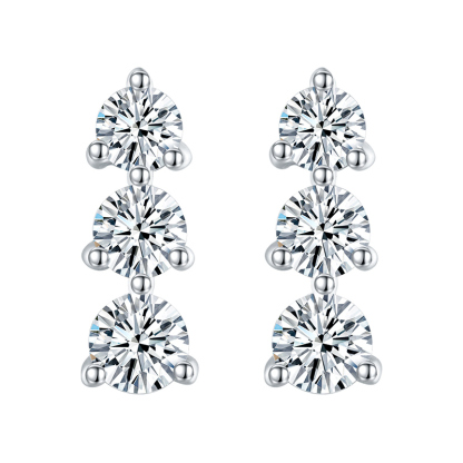 Sotiya Three Stone Round Cut Moissanite Stud Earrings Sterling Silver-Sotiya