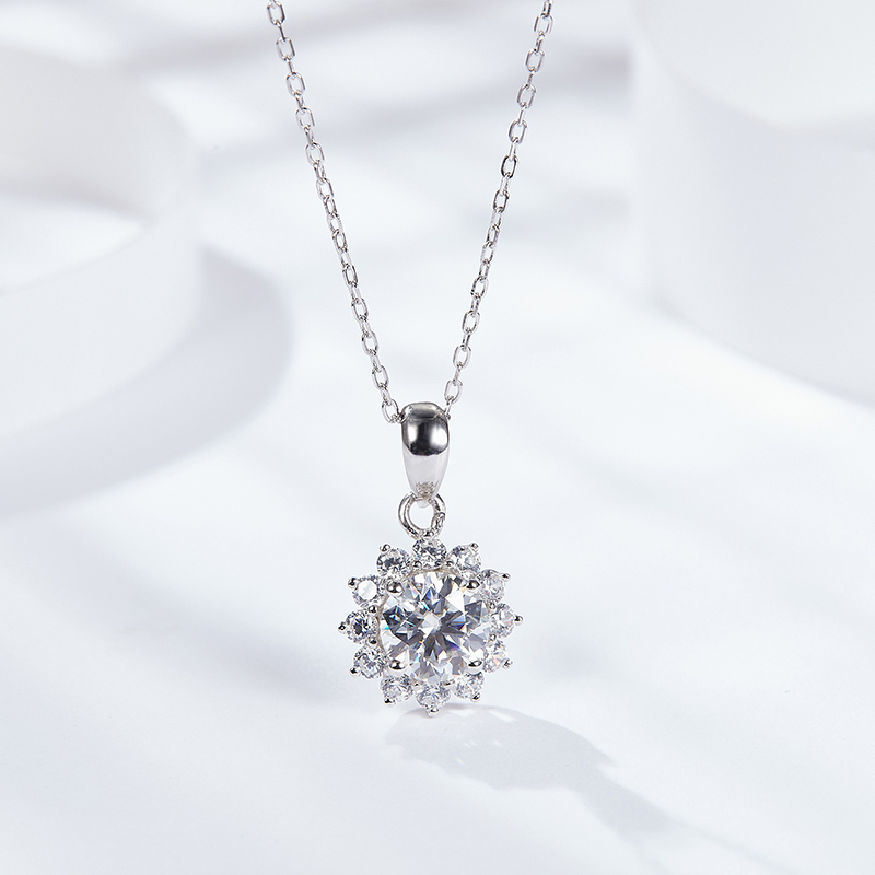 Sotiya Sunflower Round Cut Moissanite Necklace Sterling Silver-Sotiya