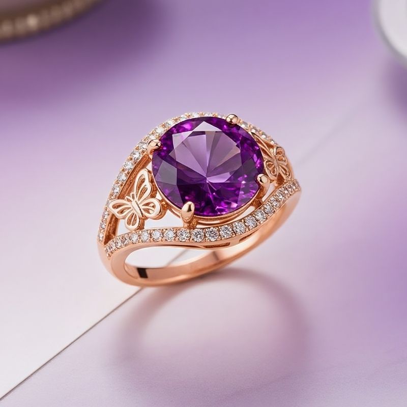 Sotiya Butterfly Round Cut Coffee Engagement Ring Sterling Silver-Sotiya