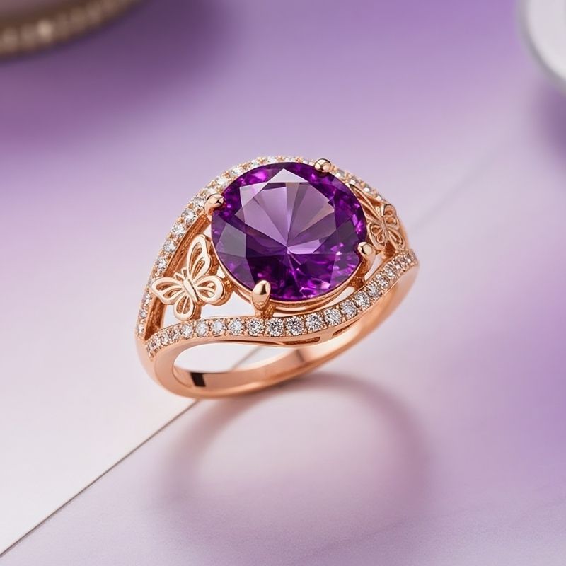 Sotiya Butterfly Round Cut Coffee Engagement Ring Sterling Silver-Sotiya