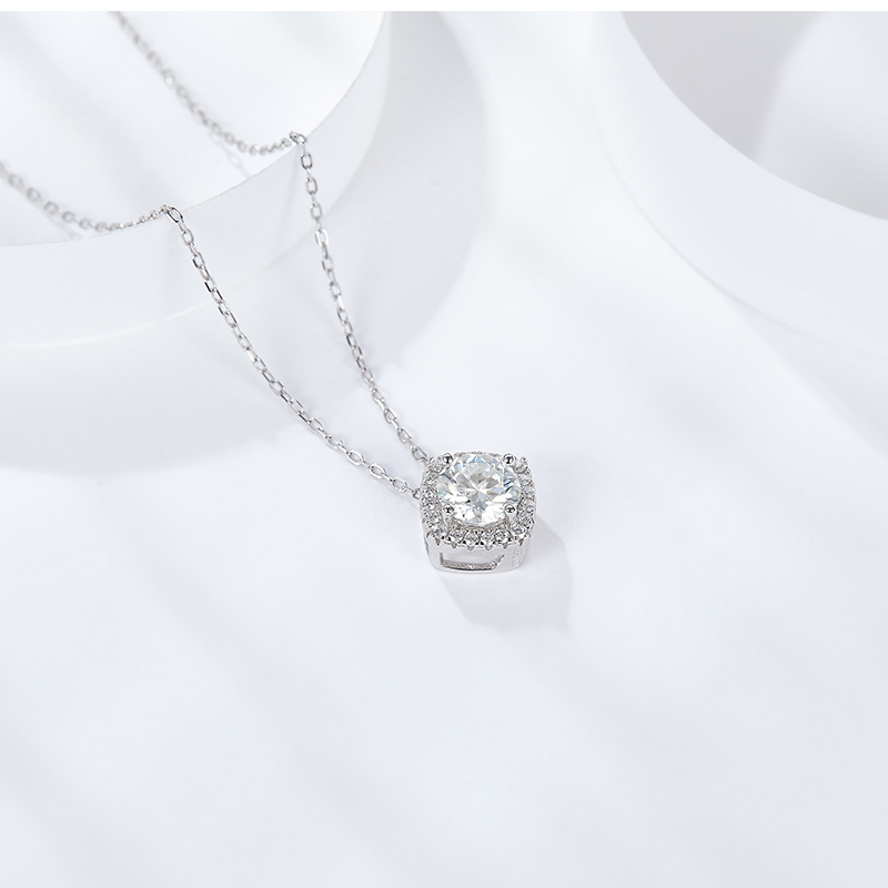 Sotiya Halo Round Cut Moissanite Necklace Sterling Silver-Sotiya