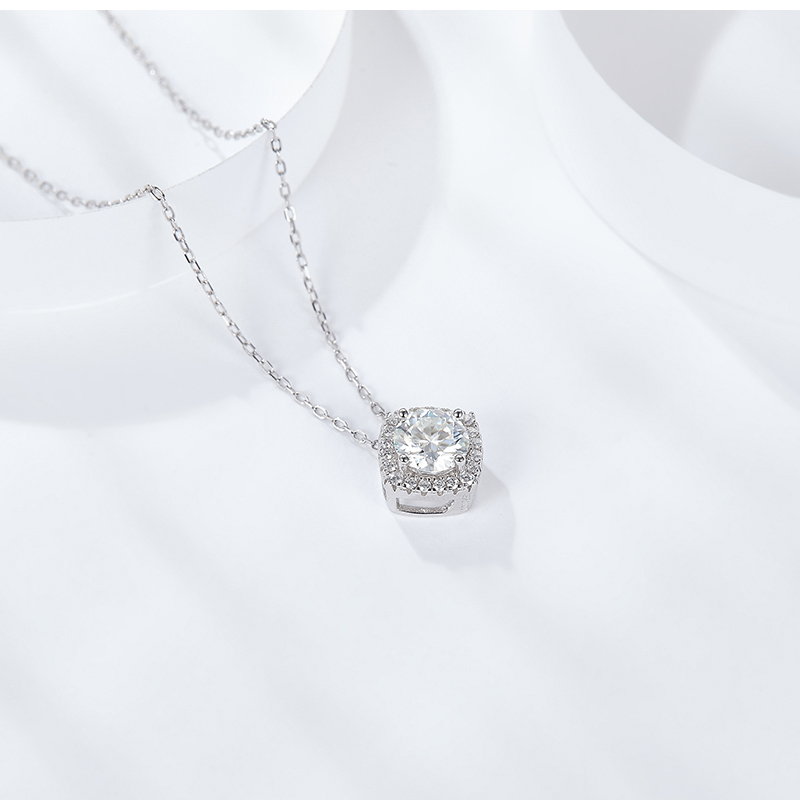 Sotiya Halo Round Cut Moissanite Necklace Sterling Silver-Sotiya