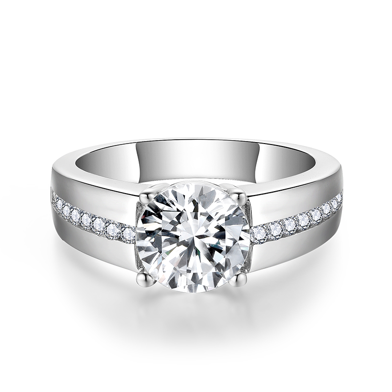 Sotiya Channel Set Round Cut Moissanite Men's Wedding Ring Sterling Silver-Sotiya