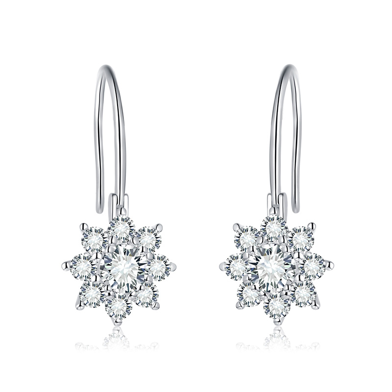 Sotiya Sunflower Round Cut Moissanite Drop Earrings Sterling Silver-Sotiya