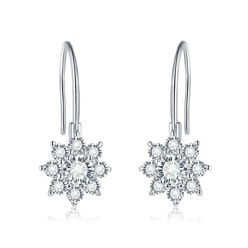 Sotiya Sunflower Round Cut Moissanite Drop Earrings Sterling Silver-Sotiya