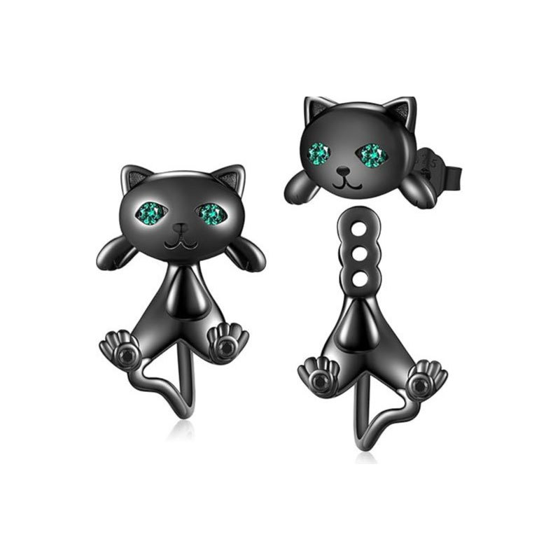 Sotiya Animal Black Cat Split Two-Piece Earrings Sterling Silver-Sotiya