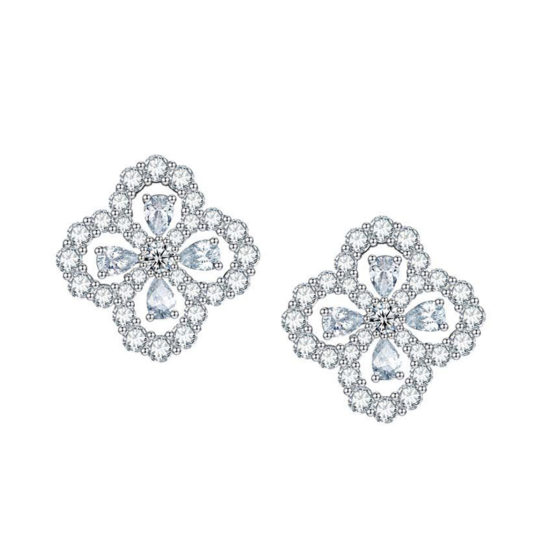 Sotiya Hollow Flower Design Pear Cut Moissanite Stud Earrings Sterling Silver-Sotiya