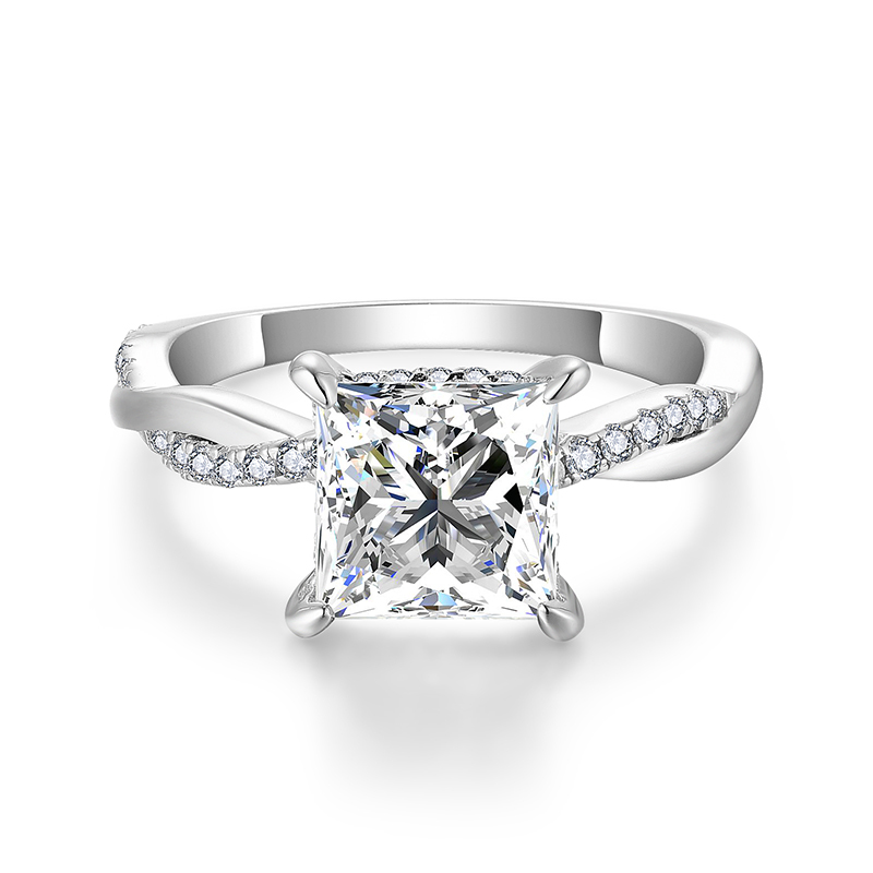 Sotiya Hidden Halo Twist Princess Cut Moissanite Engagement Ring Sterling Silver-Sotiya