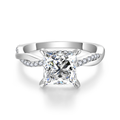 Sotiya Hidden Halo Twist Princess Cut Moissanite Engagement Ring Sterling Silver-Sotiya