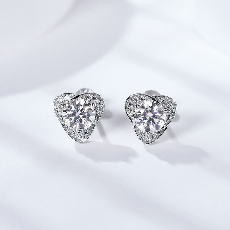 Sotiya Heart Design Round Cut Moissanite Stud Earrings Sterling Silver-Sotiya