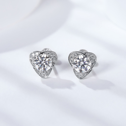 Sotiya Heart Design Round Cut Moissanite Stud Earrings Sterling Silver-Sotiya