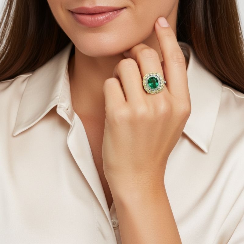 Sotiya Cathedral Double Halo Cushion Cut Engagement Ring Sterling Silver-Sotiya