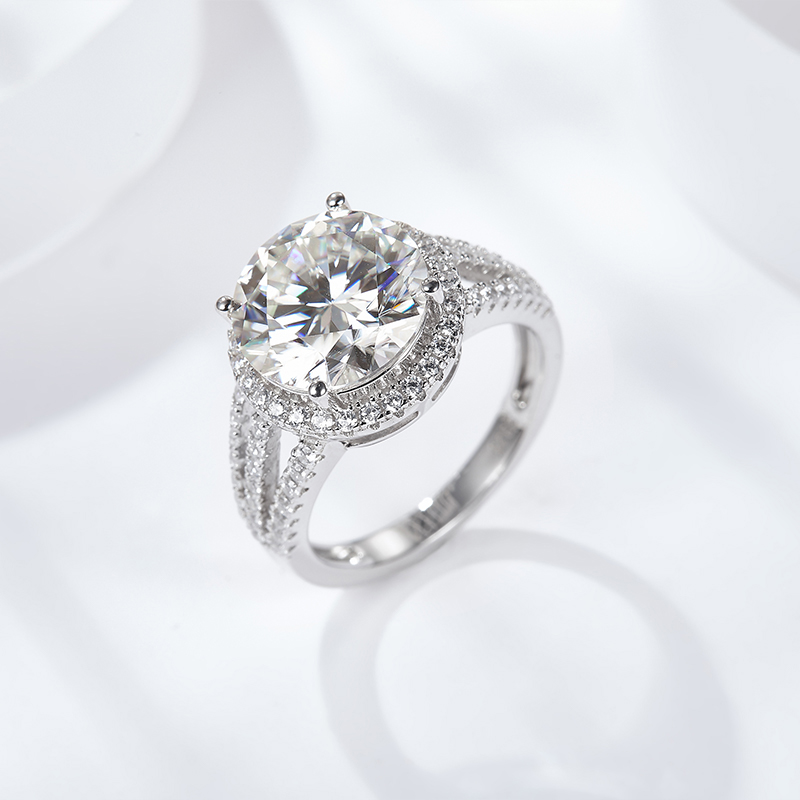 Sotiya Halo Round Cut Moissanite Engagement Ring Sterling Silver-Sotiya