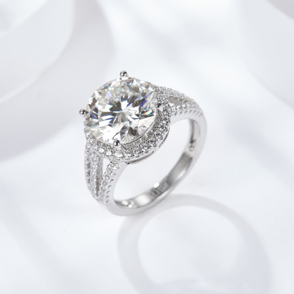 Sotiya Halo Round Cut Moissanite Engagement Ring Sterling Silver-Sotiya