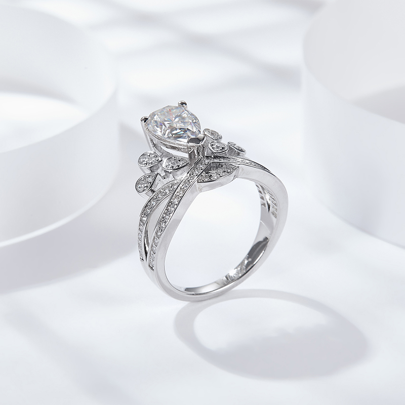 Sotiya Vintage Crossover Pear Cut Moissanite Engagement Ring Sterling Silver-Sotiya