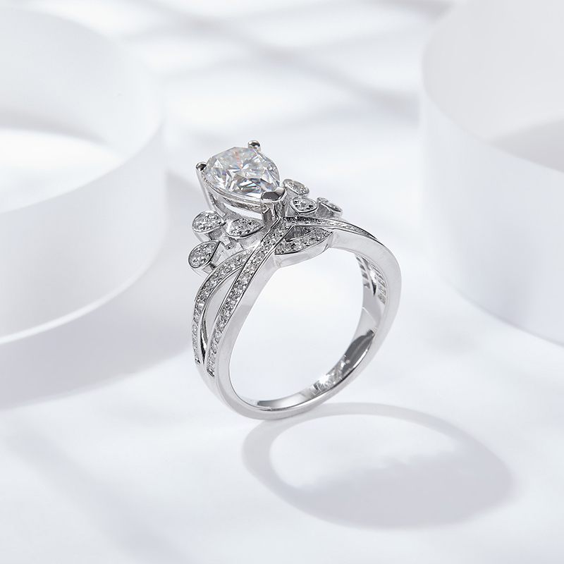 Sotiya Vintage Crossover Pear Cut Moissanite Engagement Ring Sterling Silver-Sotiya